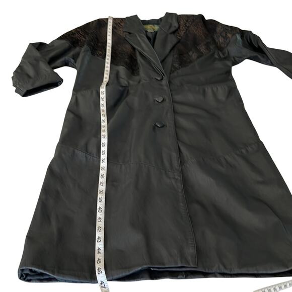 Vintage 80’s Avanti Black Leather Duster Trench Coat Copper Embossed Suede - Picture 14 of 16